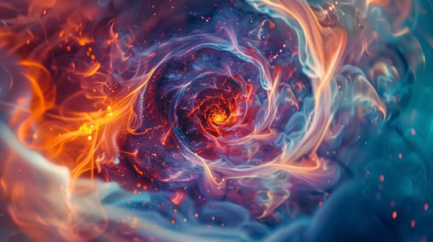 A swirling vortex of fire and blue in a digital painting