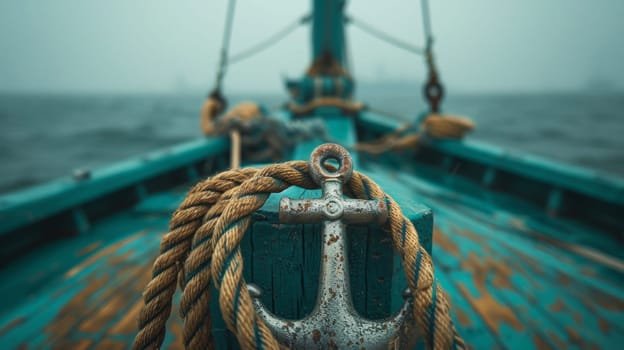 A close up of a boat with an anchor on the front