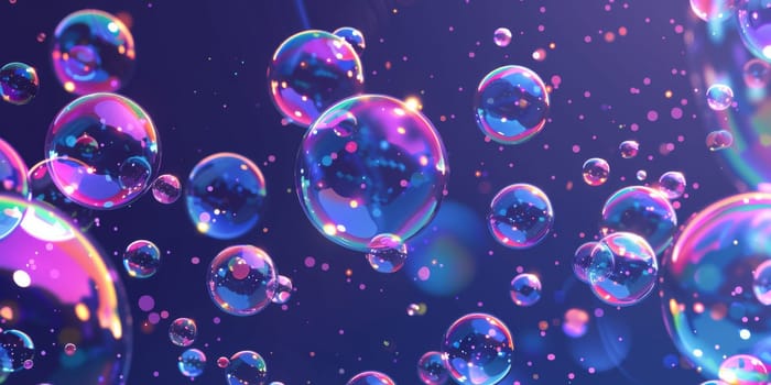 Close up of a pink and blue soap bubbles floating