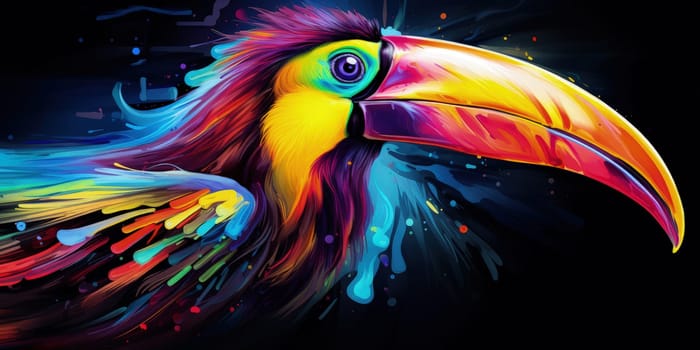 A toucan transformed through color inversion, the vibrant hues of its feathers inverted to create a surreal and mesmerizing