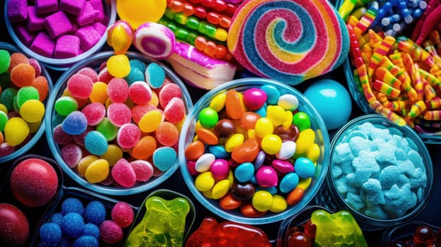 An assortment of candies, with pop art colors intensifying the vibrancy of the sweets
