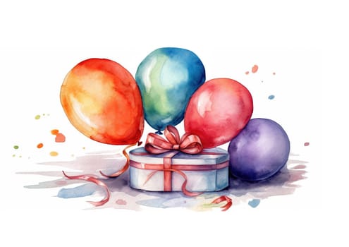 Watercolor Illustration Of Birthday Gift Boxes, Isolated On A White Background