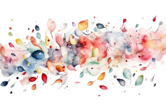Watercolor Illustration Of Colorful Paint Splashes And Strokes, Isolated On A White Background