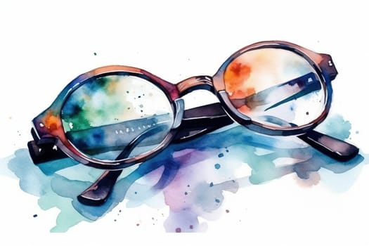 Watercolor Drawing Of Glasses With Vibrant Splashes On A White Background