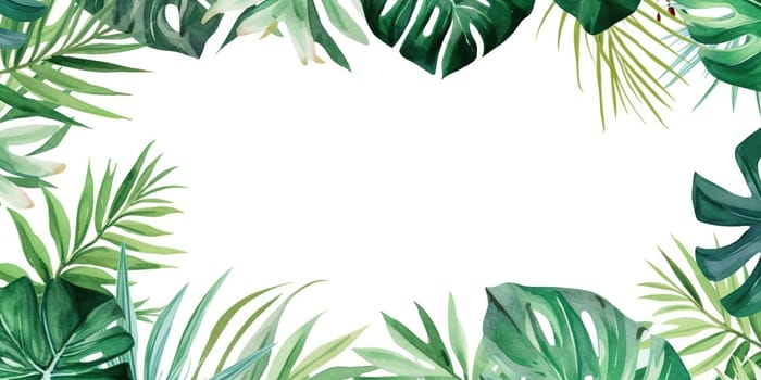 Watercolor Illustration Featuring Tropical Green Leaves Arranged In A Frame-Like Pattern, Perfect For Enhancing Your Design