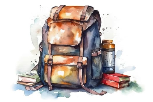 Watercolor Drawing Of A School Backpack On A White Background