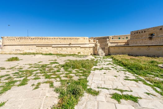 Valletta, Malta, April 03, 2024. view of the perimeter walls of the St. Elmo fort in the city center