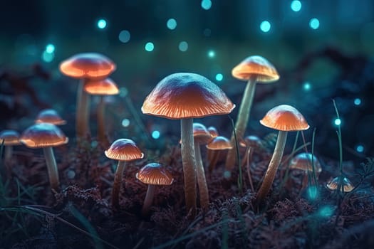 Close-Up Neon Illustration Of Magic Mushrooms