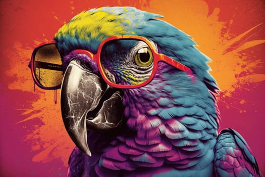 Colorful Art Illustration Of A Smart Parrot With Glasses