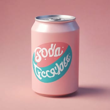 A pink aluminum can featuring the words soda escapes in a stylish font. The can is filled with a carbonated soft drink, a nonalcoholic beverage