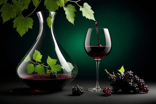 mulberry liqueur, wine in a glass isolated on a green background .