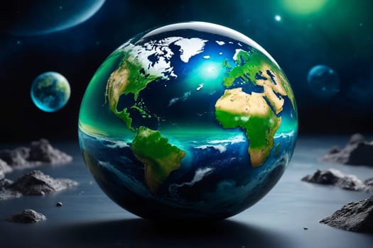 planet earth on abstract blue background .