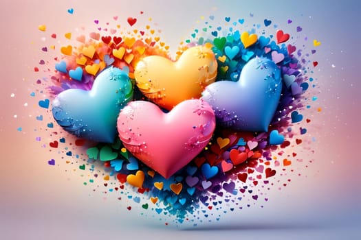 colorful bright hearts in pastel colors .