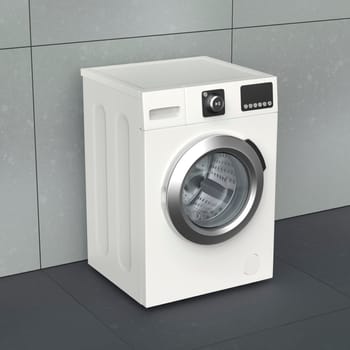 Modern washing machine in empty laundry room