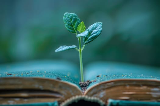 Plant Growing From Book Symbolizing Knowledge, Growth, and Education