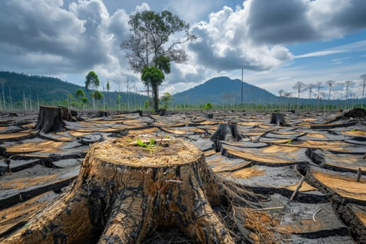 Deforestation Impact. Environmental Destruction in Borneo Rainforest
