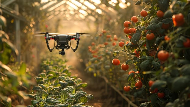 Drone Monitoring Tomato Plants in Greenhouse. Smart Farming Technology for Agriculture