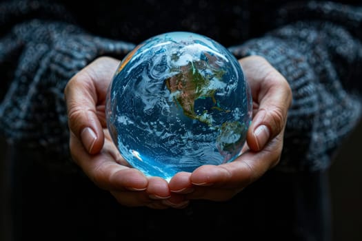 Hands holding planet Earth, global environmental awareness and sustainability concept