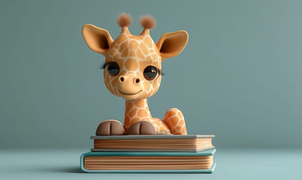 3D illustration of a giraffe with books. Selective soft focus.