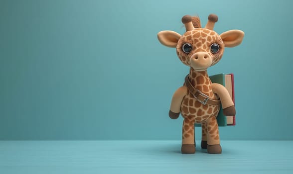 3D illustration of a giraffe with books. Selective soft focus.