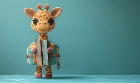 3D illustration of a giraffe with books. Selective soft focus.