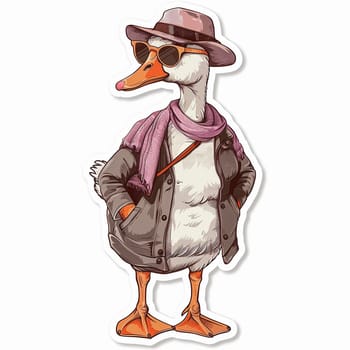 Sticker with a cool goose in glasses. High quality illustration