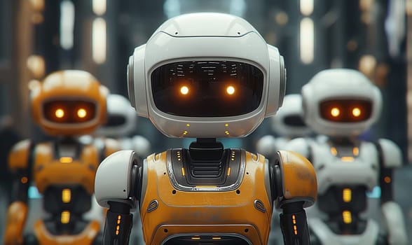 Futuristic robots on an abstract background. Selective soft focus.