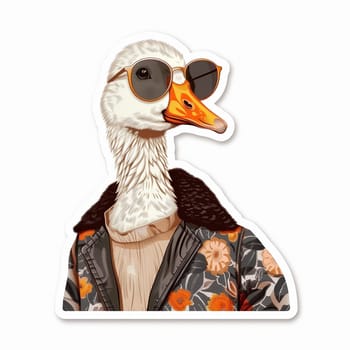 Sticker with a cool goose in glasses. High quality illustration