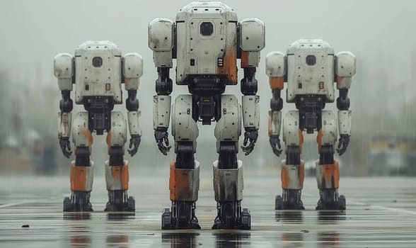 Futuristic robots on an abstract background. Selective soft focus.