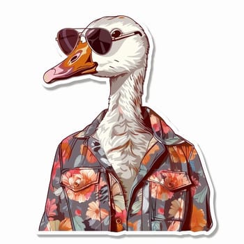 Sticker with a cool goose in glasses. High quality illustration