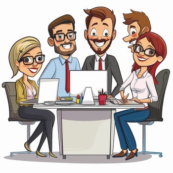 Office teamwork in cartoon style. High quality illustration
