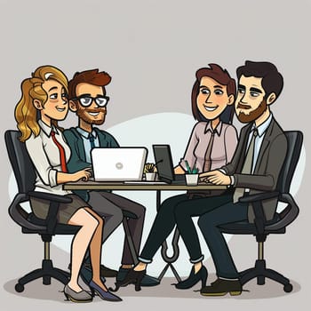 Office teamwork in cartoon style. High quality illustration