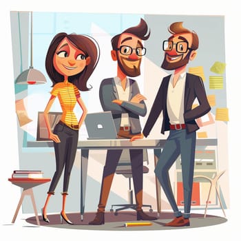 Office teamwork in cartoon style. High quality illustration