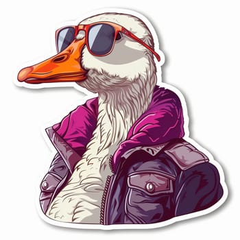 Sticker with a cool goose in glasses. High quality illustration