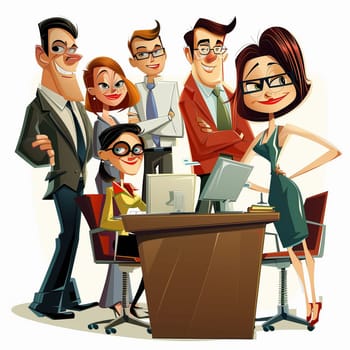 Office teamwork in cartoon style. High quality illustration