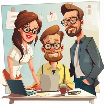 Office teamwork in cartoon style. High quality illustration