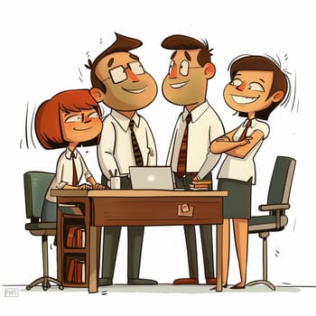 Office teamwork in cartoon style. High quality illustration