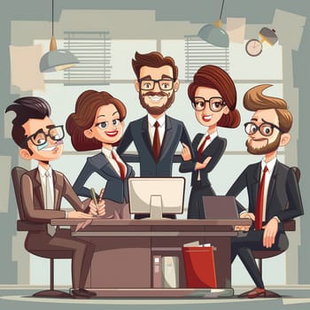 Office teamwork in cartoon style. High quality illustration