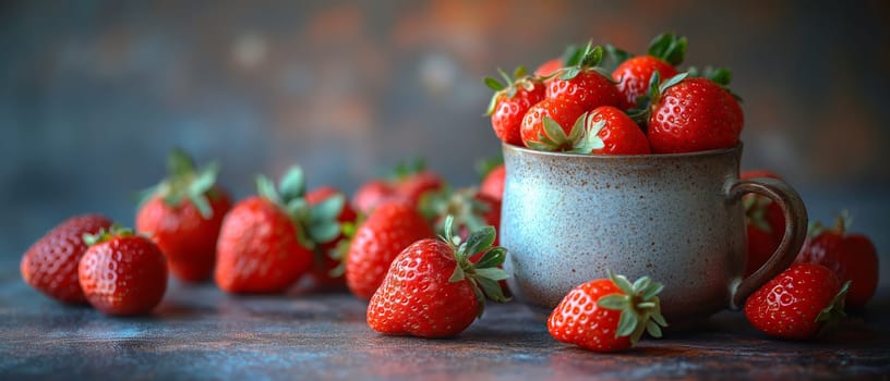 Ripe strawberries in a cup on a blurred background. Selective soft focus.