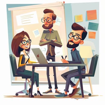 Office teamwork in cartoon style. High quality illustration