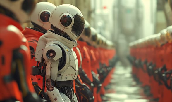Futuristic robots on an abstract background. Selective soft focus.