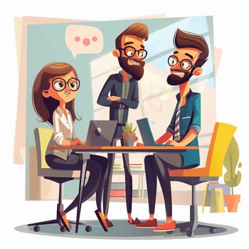 Office teamwork in cartoon style. High quality illustration