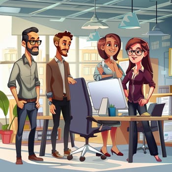 Office teamwork in cartoon style. High quality illustration