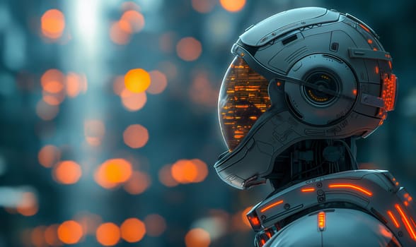 Futuristic robots on an abstract background. Selective soft focus.