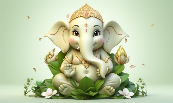 Illustration of Ganesha on a light background. Selective soft focus.