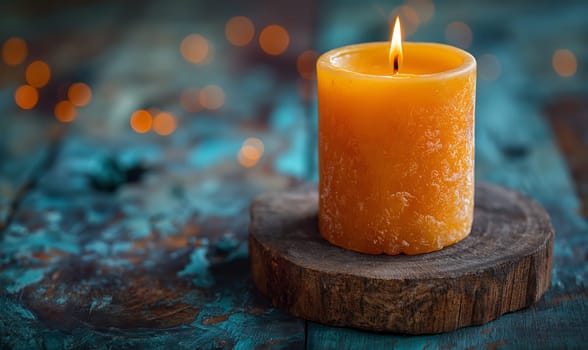 Burning candle on an abstract background. Selective soft focus.
