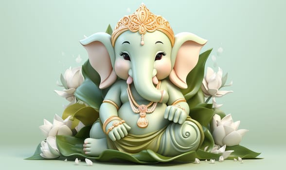 Illustration of Ganesha on a light background. Selective soft focus.