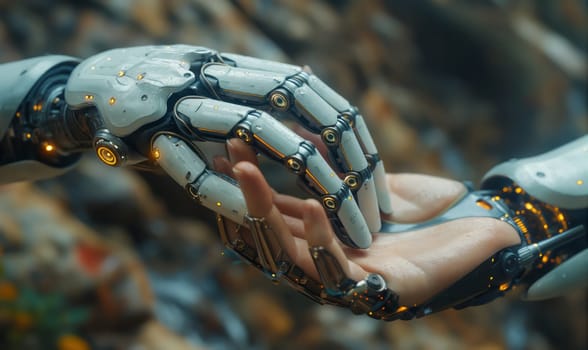 Futuristic robots on an abstract background. Selective soft focus.