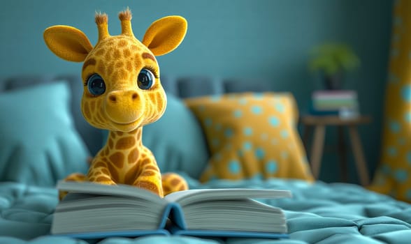 3D illustration of a giraffe with books. Selective soft focus.