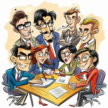 Office teamwork in cartoon style. High quality illustration